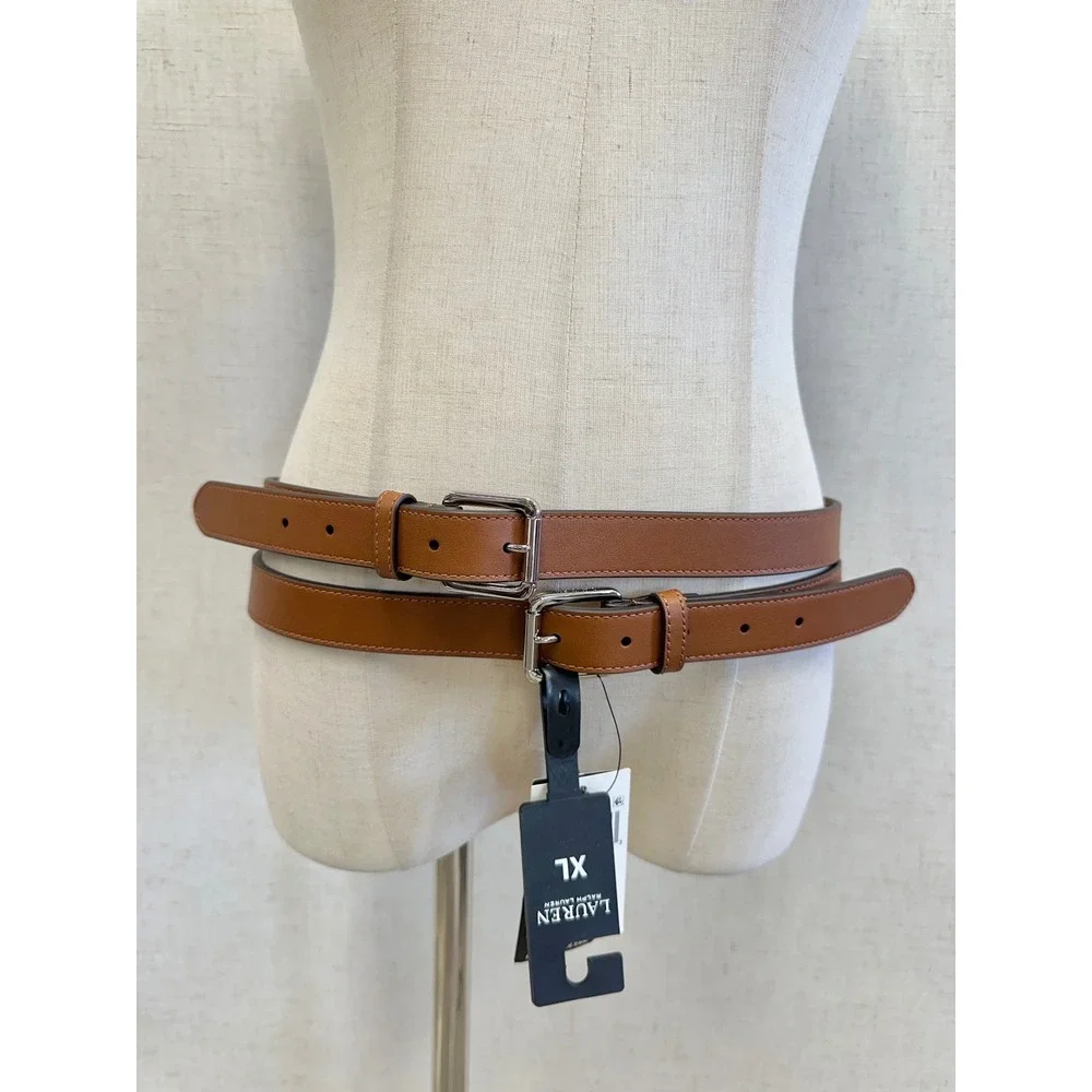 Lauren Ralph Lauren Leather Solid Brown Double Wrap Stacked Belt Size XL New NWT